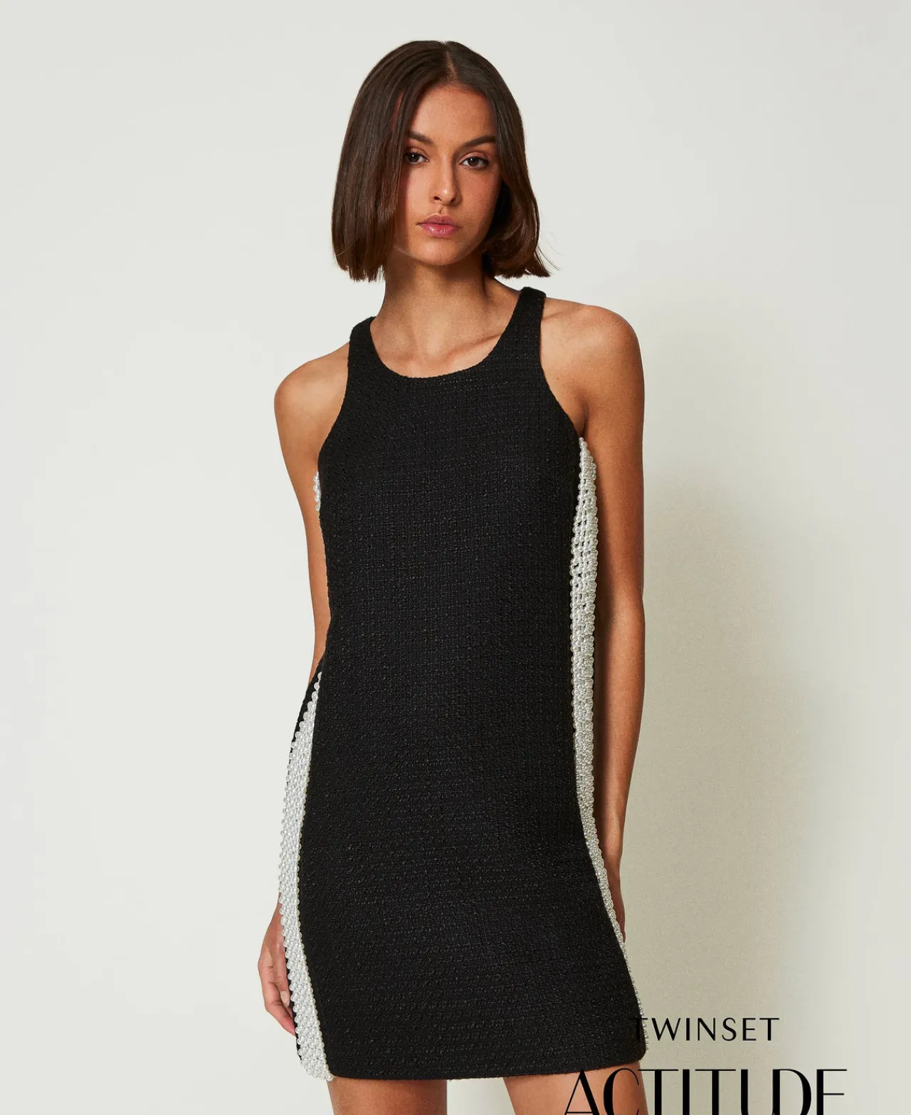 Robes De Cérémonie | Robes Courtes*TWINSET Milano Robe Courte Effet Tissu Natté Avec Perles Noir