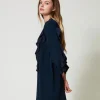 Robes Courtes*TWINSET Milano Robe Courte En Cady Avec Volant Bleu Marine