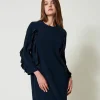 robe_courte_en_cady_avec__2.webp Robes Courtes*TWINSET Milano Robe Courte En Cady Avec Volant Bleu Marine