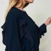 robe_courte_en_cady_avec__4.webp Robes Courtes*TWINSET Milano Robe Courte En Cady Avec Volant Bleu Marine