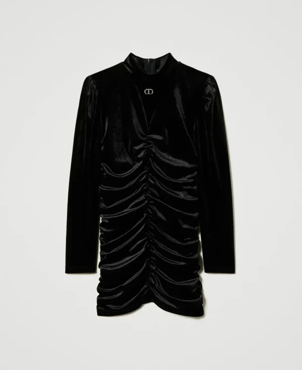 Robes*TWINSET Milano Robe Courte En Chenille Avec Fronces Noir