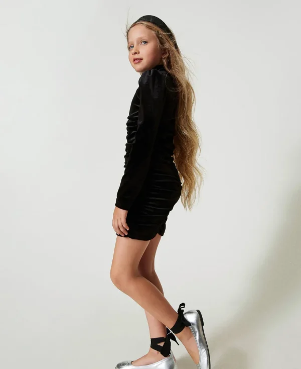 Robes*TWINSET Milano Robe Courte En Chenille Avec Fronces Noir