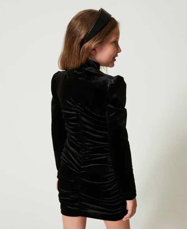 Robes*TWINSET Milano Robe Courte En Chenille Avec Fronces Noir