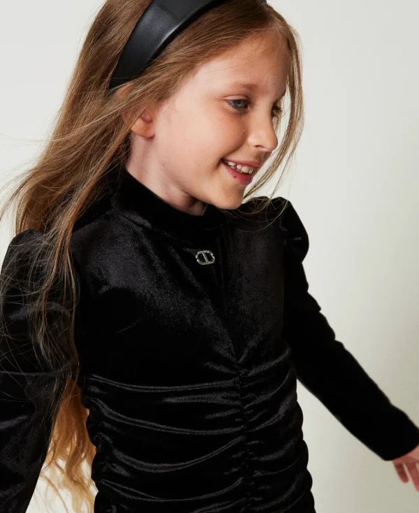 Robes*TWINSET Milano Robe Courte En Chenille Avec Fronces Noir