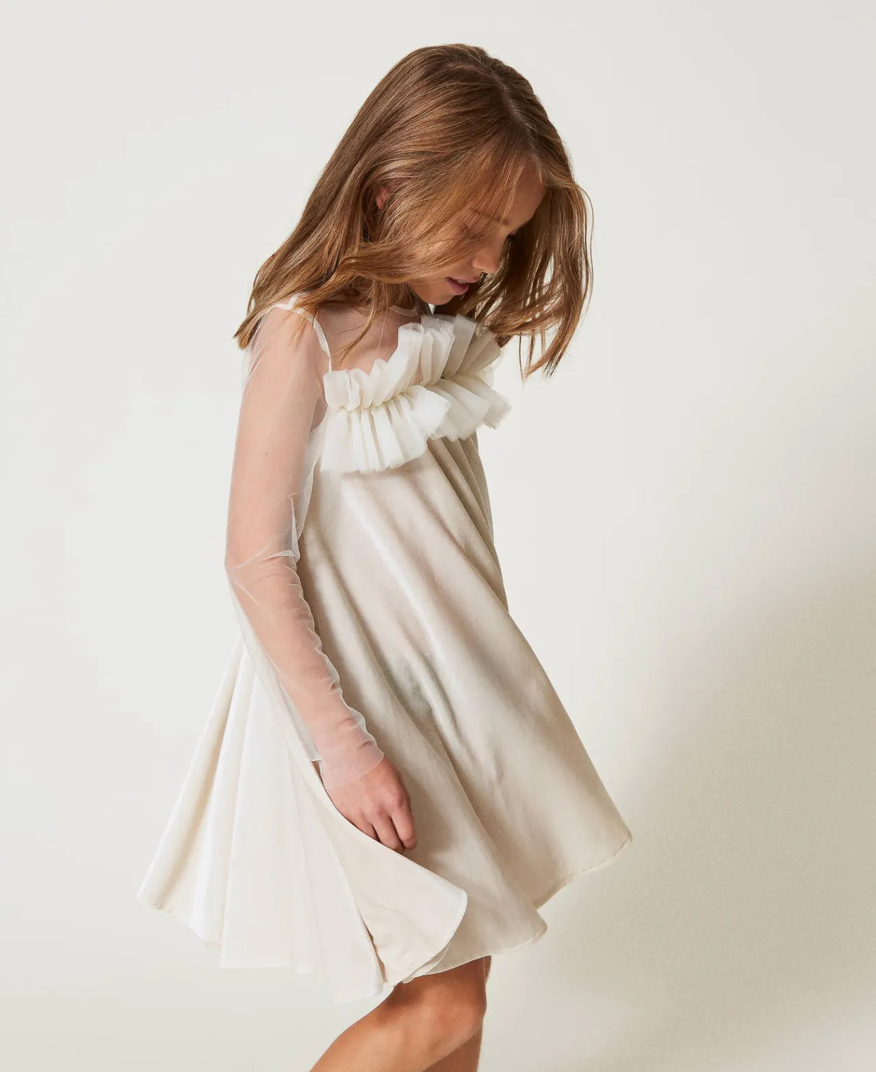 Robes*TWINSET Milano Robe Courte En Chenille Et Tulle Off White