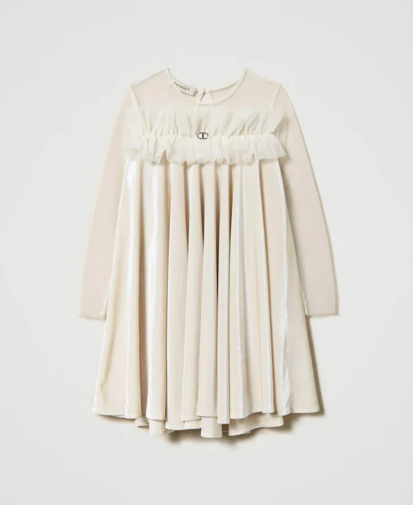 Robes*TWINSET Milano Robe Courte En Chenille Et Tulle Off White