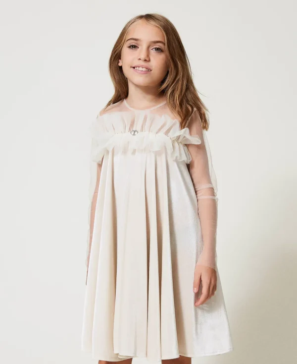 Robes*TWINSET Milano Robe Courte En Chenille Et Tulle Off White
