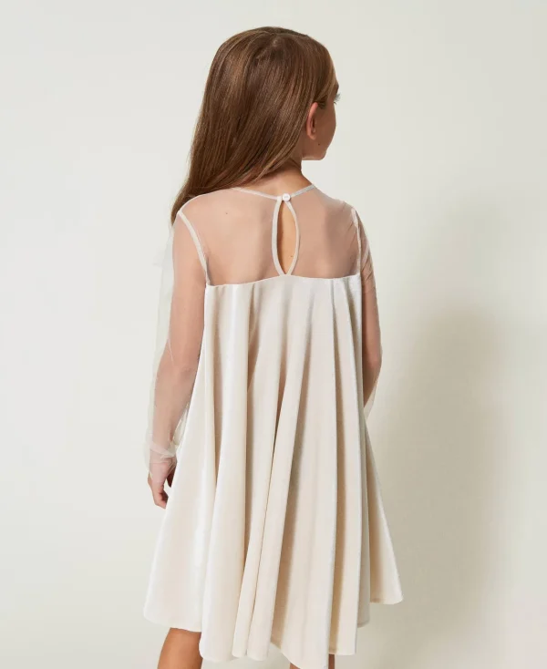 Robes*TWINSET Milano Robe Courte En Chenille Et Tulle Off White