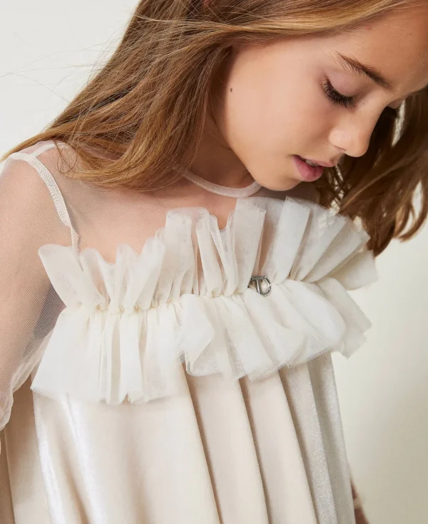Robes*TWINSET Milano Robe Courte En Chenille Et Tulle Off White