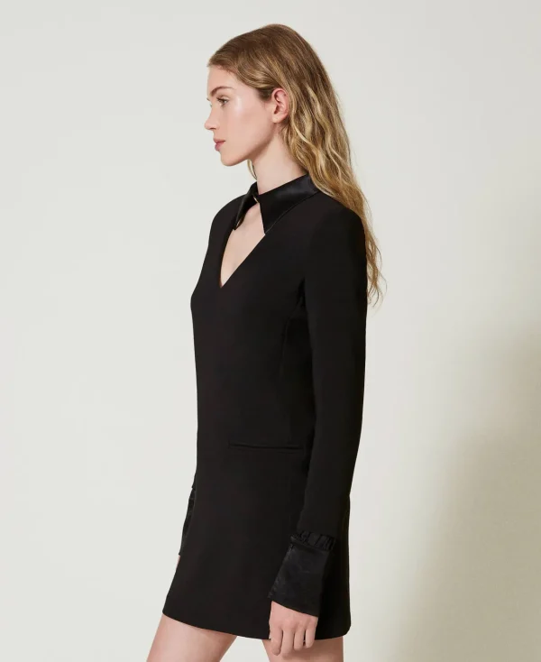Robes De Cérémonie | Robes Élégantes*TWINSET Milano Robe Courte En Crêpe Avec Détails En Satin Noir
