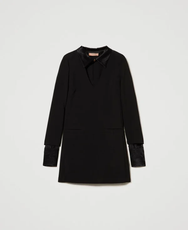 Robes De Cérémonie | Robes Élégantes*TWINSET Milano Robe Courte En Crêpe Avec Détails En Satin Noir