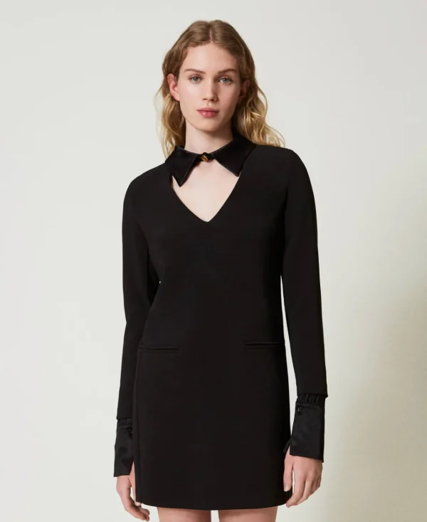 Robes De Cérémonie | Robes Élégantes*TWINSET Milano Robe Courte En Crêpe Avec Détails En Satin Noir