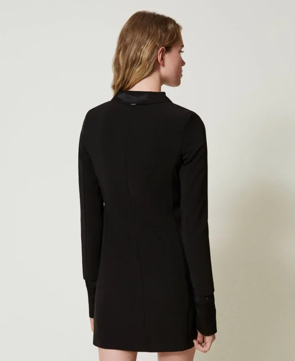 Robes De Cérémonie | Robes Élégantes*TWINSET Milano Robe Courte En Crêpe Avec Détails En Satin Noir