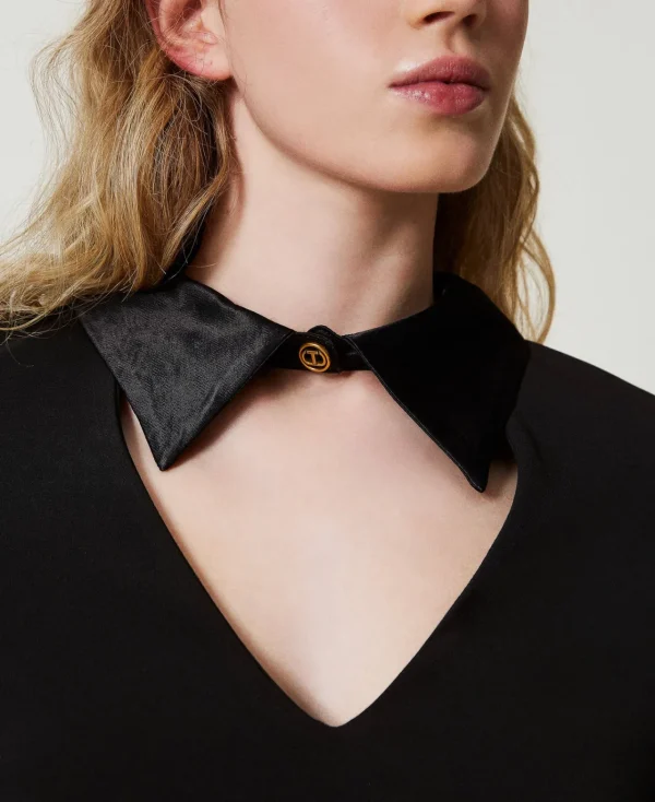 Robes De Cérémonie | Robes Élégantes*TWINSET Milano Robe Courte En Crêpe Avec Détails En Satin Noir