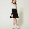 Robes*TWINSET Milano Robe Courte En Crêpe De Chine Et Flanelle Bicolore Blanc Cassé / Noir