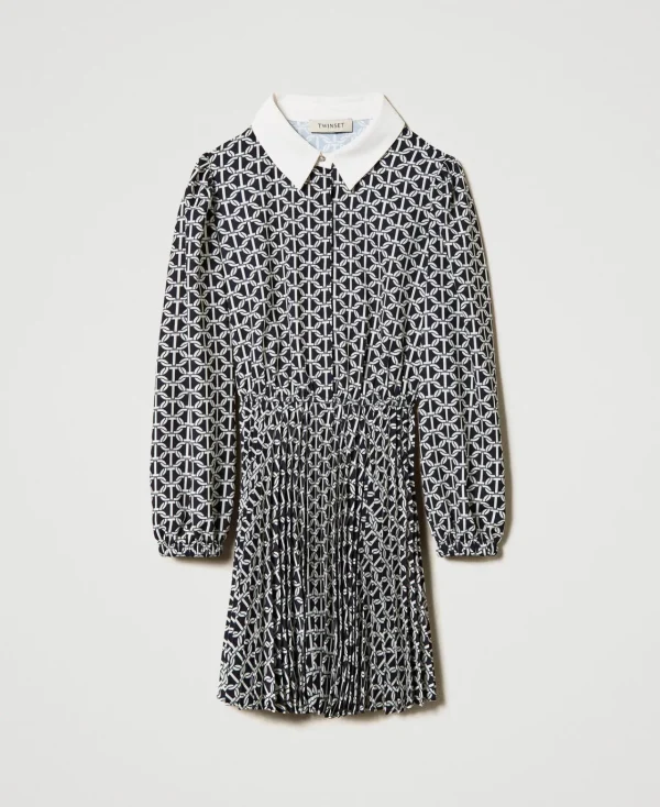 Robes*TWINSET Milano Robe Courte En Crêpe De Chine Avec Imprimé Imprimé Oval T Chaîne
