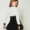 Robes*TWINSET Milano Robe Courte En Crêpe De Chine Et Flanelle Bicolore Blanc Cassé / Noir