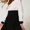 Robes*TWINSET Milano Robe Courte En Crêpe De Chine Et Flanelle Bicolore Blanc Cassé / Noir