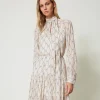 Robes De Cérémonie | Robes Courtes*TWINSET Milano Robe Courte En Crépon Avec Imprimé Nœuds Imprimé Nœuds Blanc « White Cream »/Noir