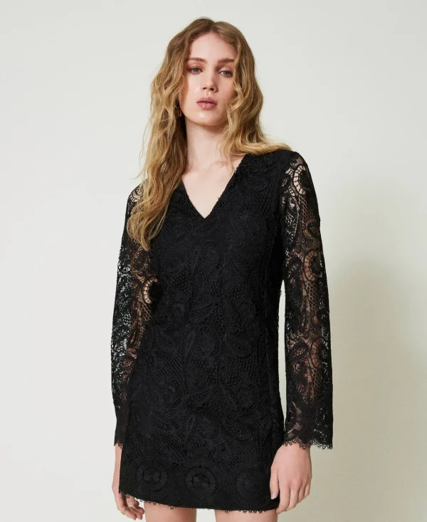 Robes Élégantes | Robes Courtes*TWINSET Milano Robe Courte En Dentelle Macramé Noir