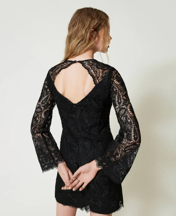 Robes Élégantes | Robes Courtes*TWINSET Milano Robe Courte En Dentelle Macramé Noir