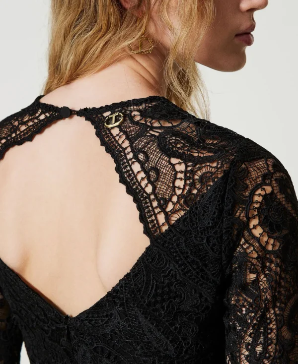 Robes Élégantes | Robes Courtes*TWINSET Milano Robe Courte En Dentelle Macramé Noir