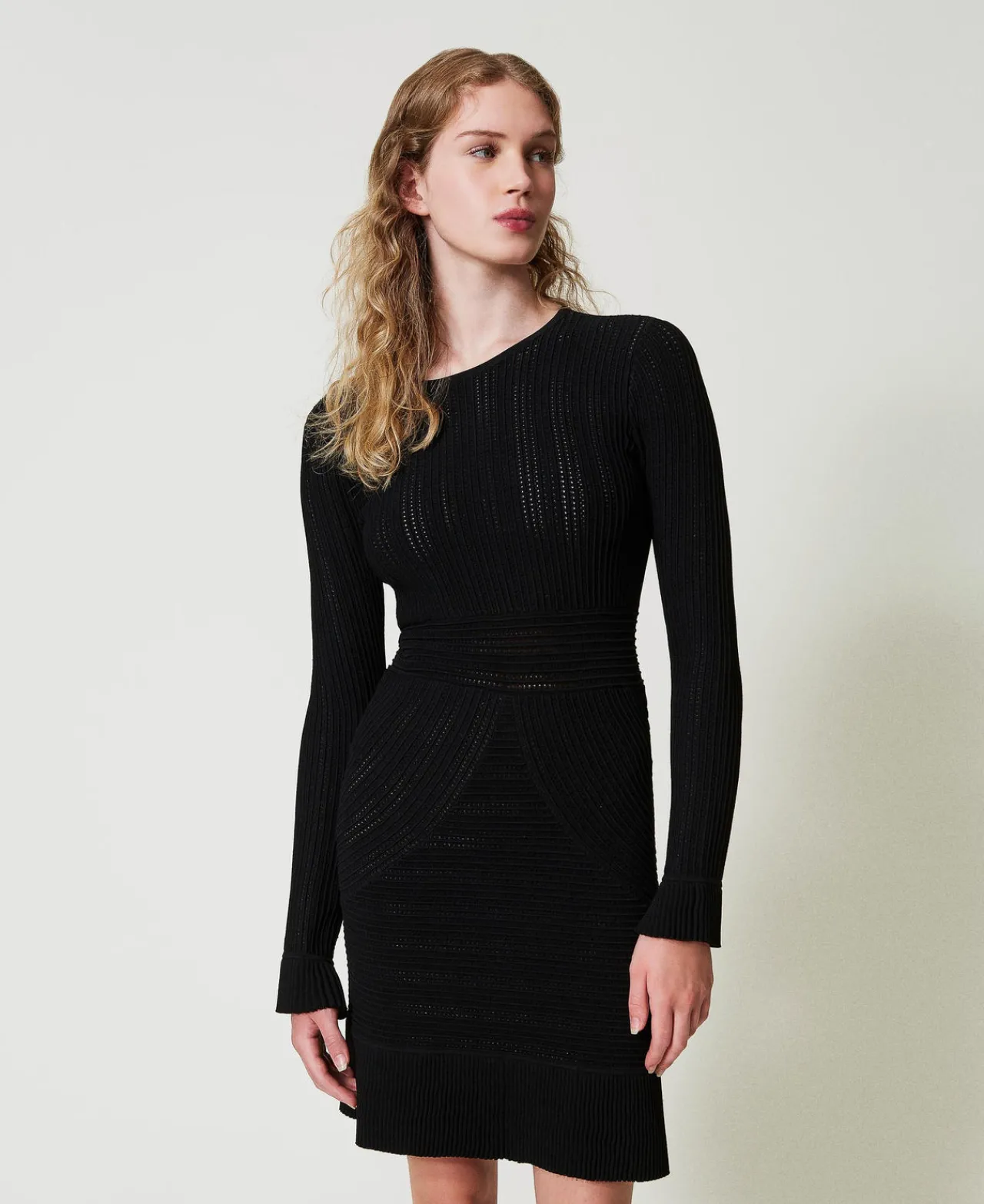 Robes En Maille | Robes Courtes*TWINSET Milano Robe Courte En Maille Avec Mélange De Points Noir