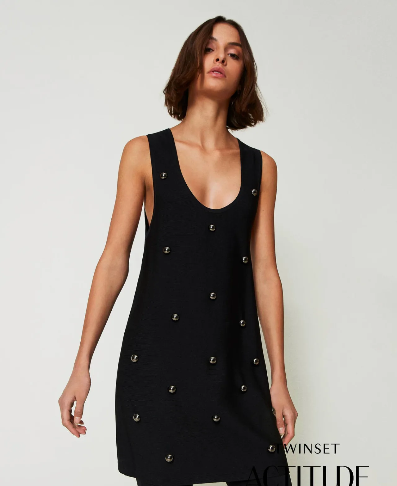Robes En Maille | Robes Courtes*TWINSET Milano Robe Courte En Maille Avec Clous Noir