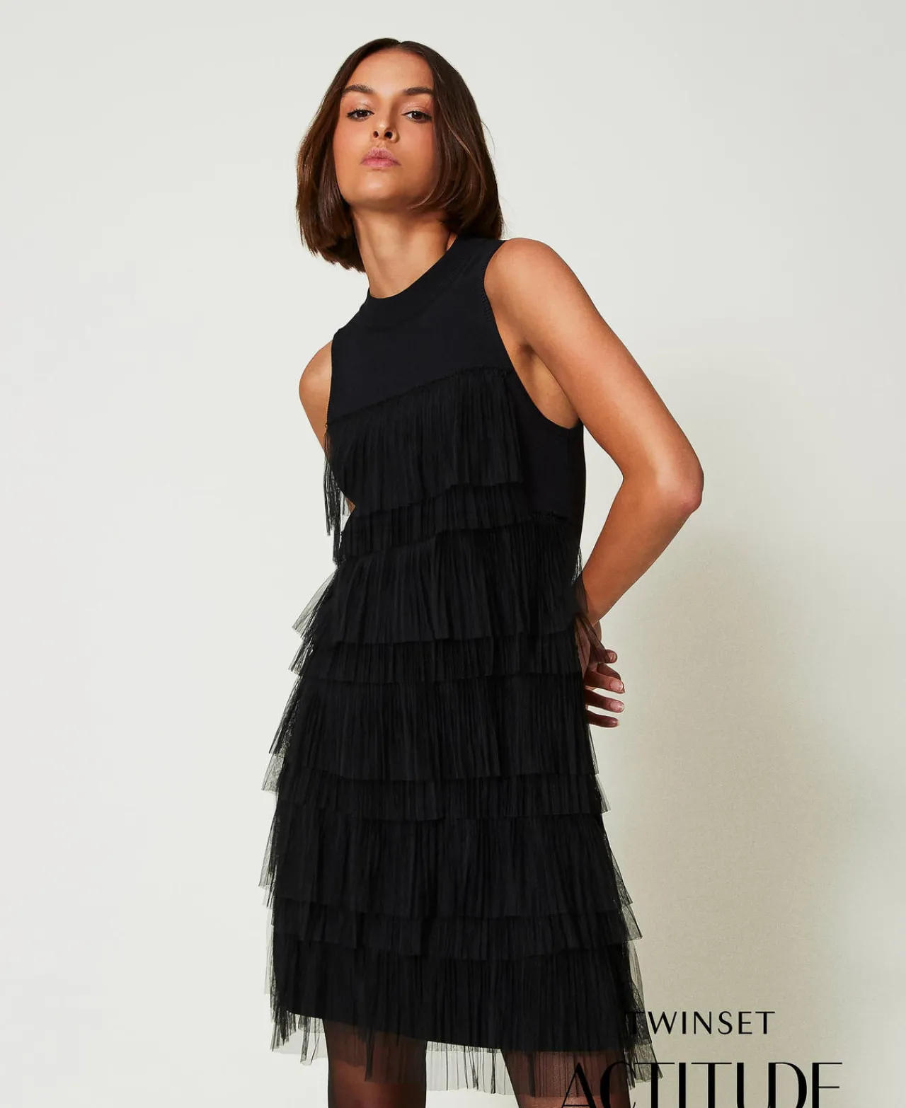 Robes Élégantes | Robes En Maille*TWINSET Milano Robe Courte En Maille Avec Volants En Tulle Noir