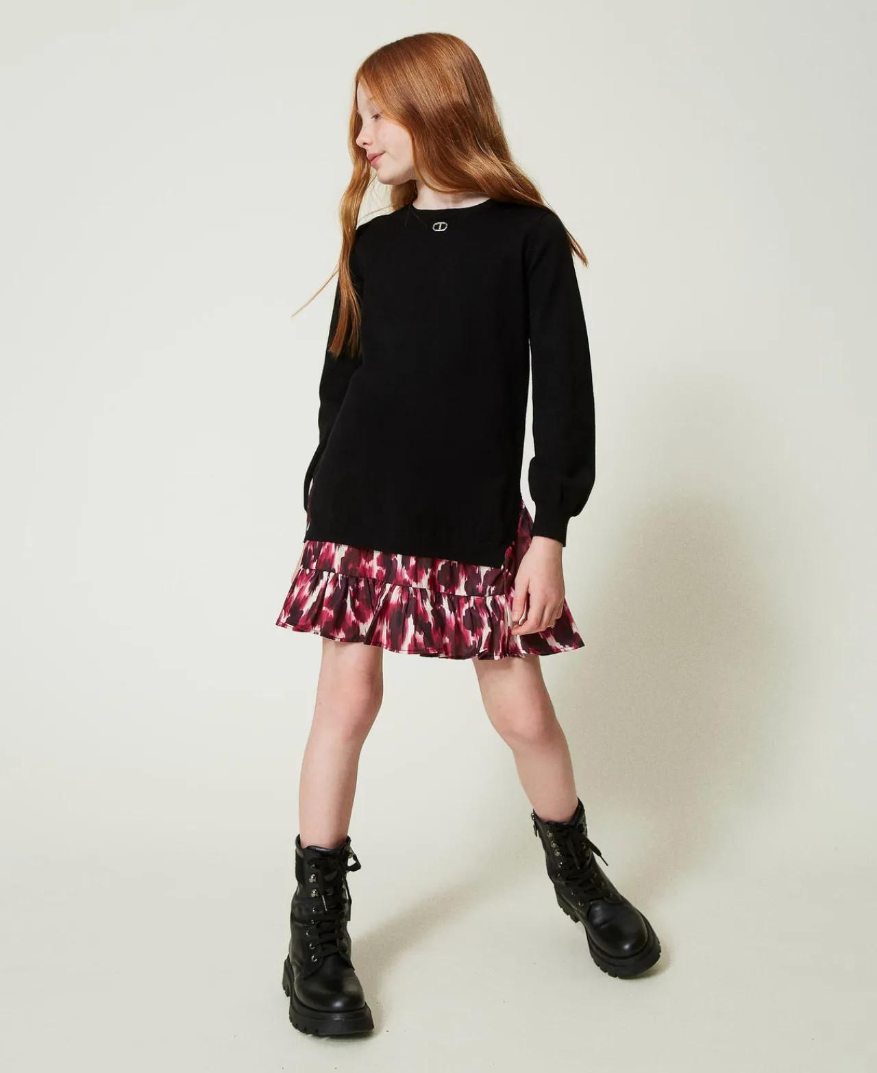 Robes*TWINSET Milano Robe Courte En Maille Avec Insertion Imprimée Noir