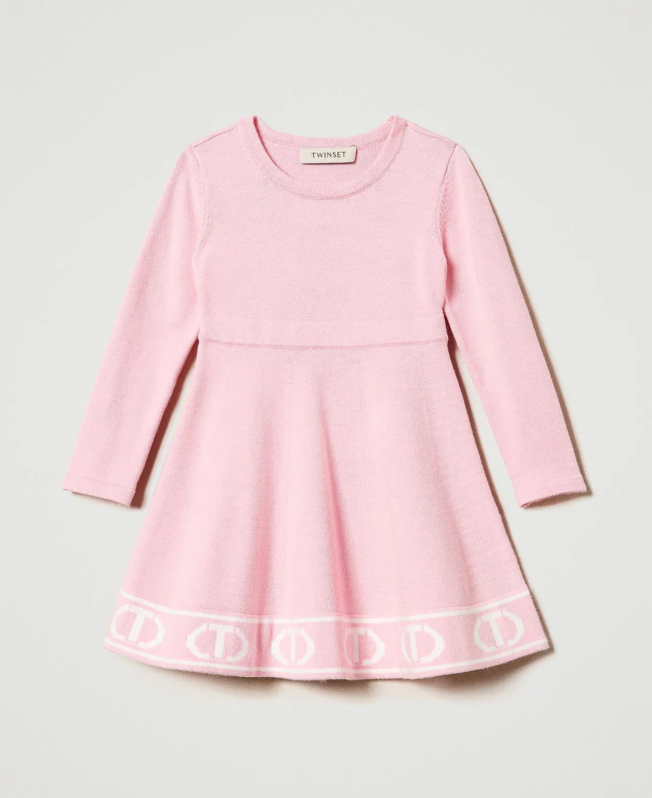 Robes*TWINSET Milano Robe Courte En Maille Avec Oval T Jacquard Bicolore Pink Orchid/Blanc Cassé