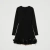 robe_courte_en_maille_ave_1.webp Robes En Maille | Robes Courtes*TWINSET Milano Robe Courte En Maille Avec Fleurs Et Plumes Noir
