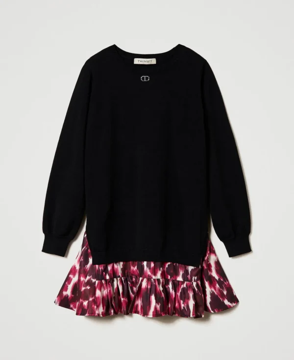 Robes*TWINSET Milano Robe Courte En Maille Avec Insertion Imprimée Noir