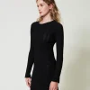 robe_courte_en_maille_ave_2-1.webp Robes En Maille | Robes Courtes*TWINSET Milano Robe Courte En Maille Avec Mélange De Points Noir