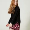 Robes*TWINSET Milano Robe Courte En Maille Avec Insertion Imprimée Noir