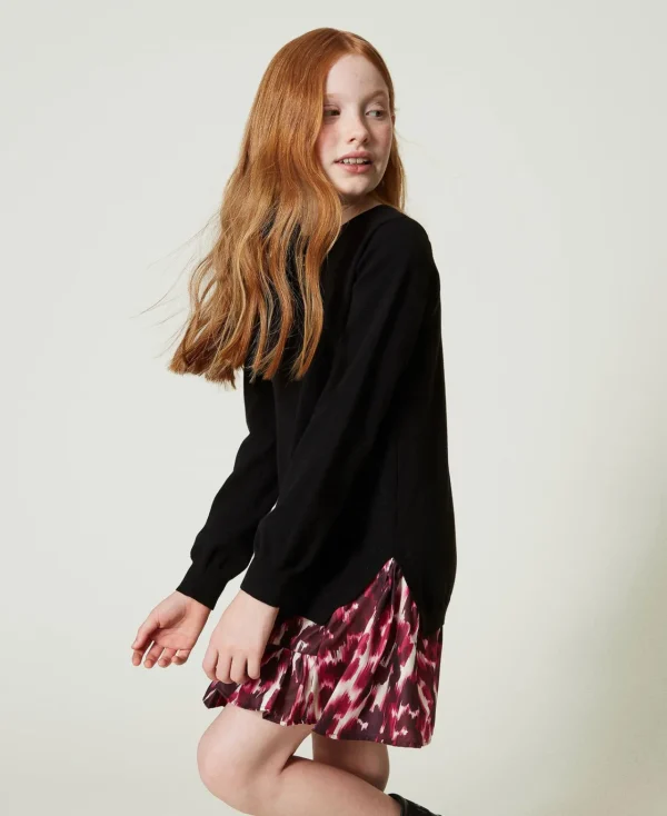 Robes*TWINSET Milano Robe Courte En Maille Avec Insertion Imprimée Noir