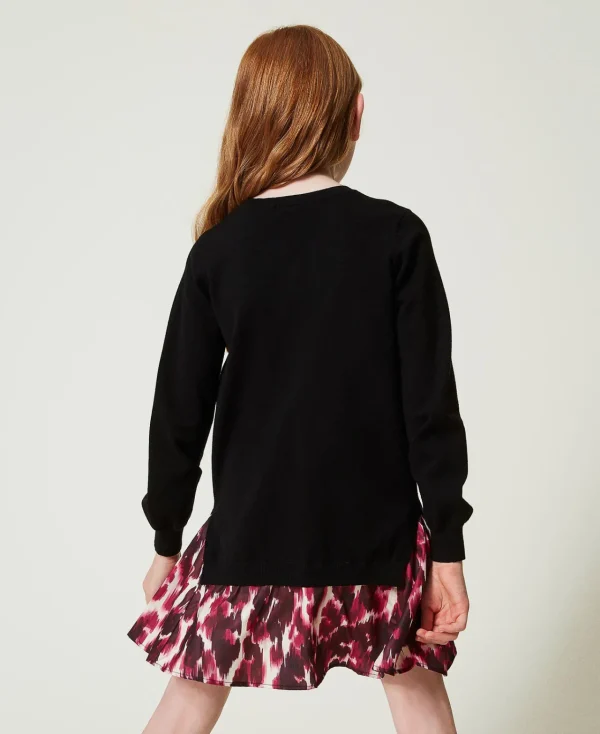 Robes*TWINSET Milano Robe Courte En Maille Avec Insertion Imprimée Noir