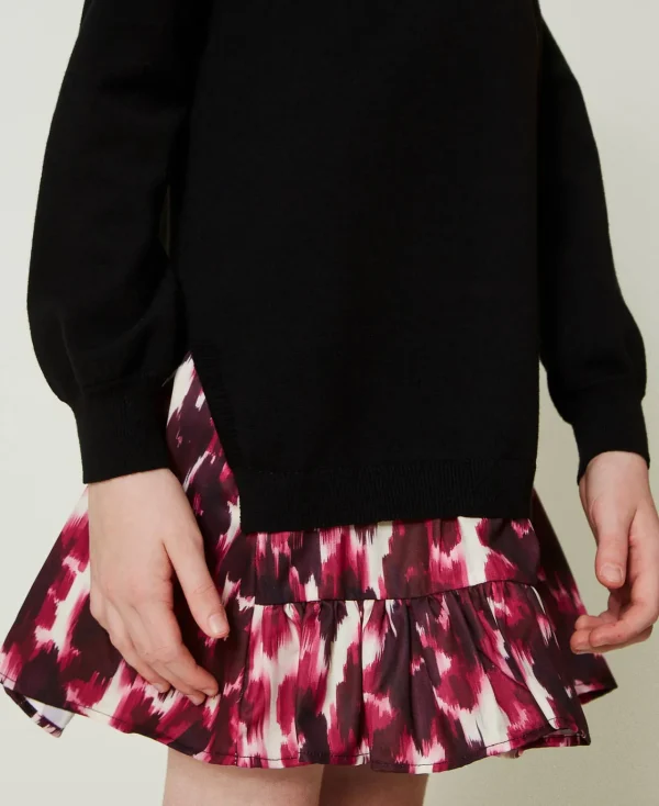 Robes*TWINSET Milano Robe Courte En Maille Avec Insertion Imprimée Noir