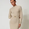 Robes En Maille | Robes Courtes*TWINSET Milano Robe Courte En Maille Côtelée Avec Ceinture Blanc « White Cream »