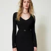 Robes En Maille | Robes Courtes*TWINSET Milano Robe Courte En Maille Côtelée Avec Ceinture Noir