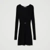 robe_courte_en_maille_cte_1.webp Robes En Maille | Robes Courtes*TWINSET Milano Robe Courte En Maille Côtelée Avec Ceinture Noir