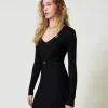 robe_courte_en_maille_cte_2.webp Robes En Maille | Robes Courtes*TWINSET Milano Robe Courte En Maille Côtelée Avec Ceinture Noir