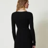 robe_courte_en_maille_cte_3.webp Robes En Maille | Robes Courtes*TWINSET Milano Robe Courte En Maille Côtelée Avec Ceinture Noir