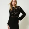 Robes De Cérémonie | Robes Élégantes*TWINSET Milano Robe Courte En Maille De Laine Mélangée Avec Crochet Noir
