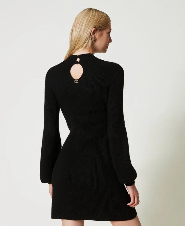 Robes De Cérémonie | Robes Élégantes*TWINSET Milano Robe Courte En Maille De Laine Mélangée Avec Crochet Noir
