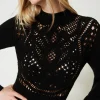 Robes De Cérémonie | Robes Élégantes*TWINSET Milano Robe Courte En Maille De Laine Mélangée Avec Crochet Noir