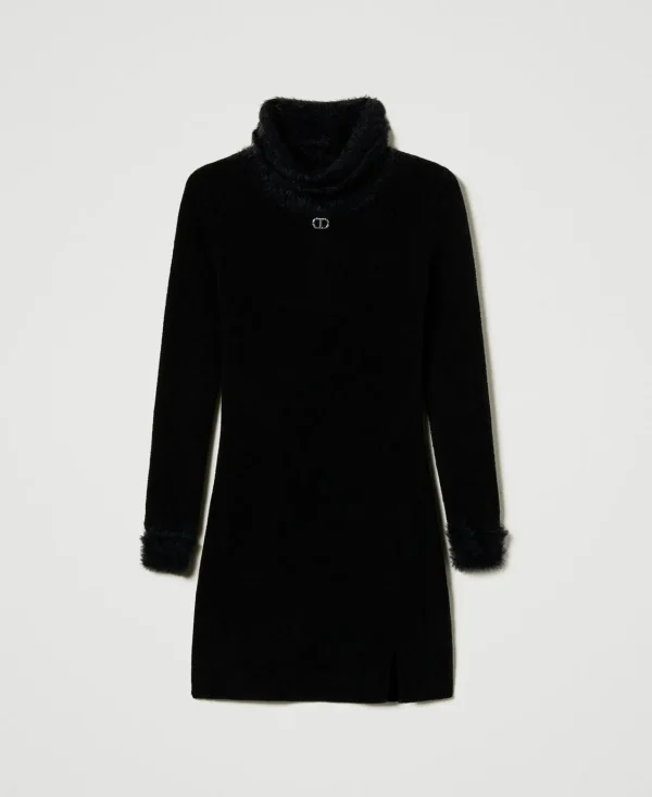 Robes*TWINSET Milano Robe Courte En Maille Effet Fourrure Noir