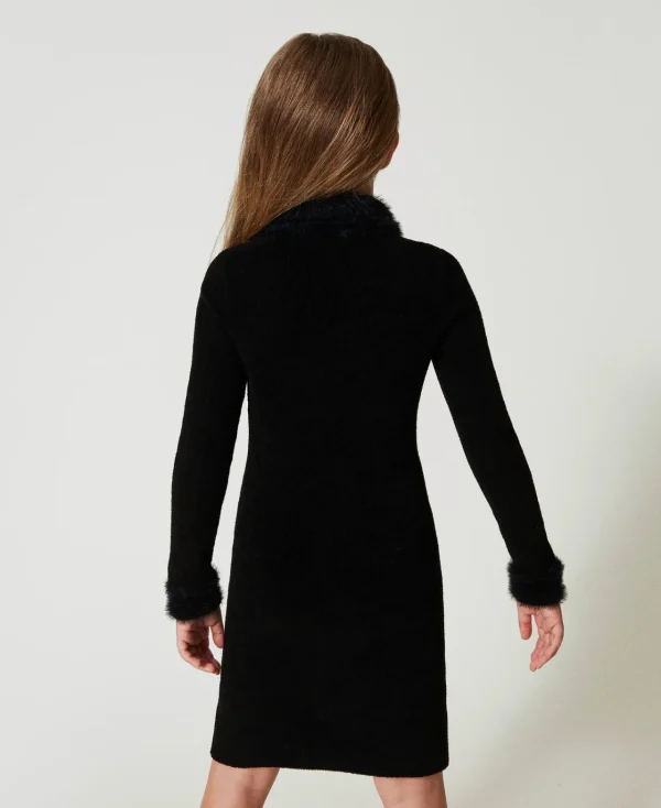 Robes*TWINSET Milano Robe Courte En Maille Effet Fourrure Noir