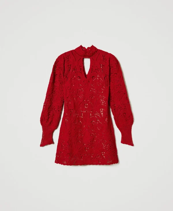 Robes De Cérémonie | Robes Élégantes*TWINSET Milano Robe Courte En Maille Florale Au Crochet Rouge Vénitien