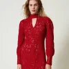 Robes De Cérémonie | Robes Élégantes*TWINSET Milano Robe Courte En Maille Florale Au Crochet Rouge Vénitien